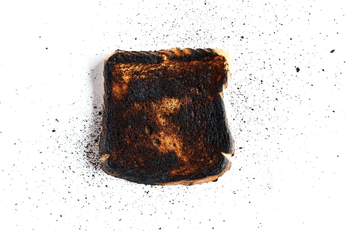 Burnt, blackened bread