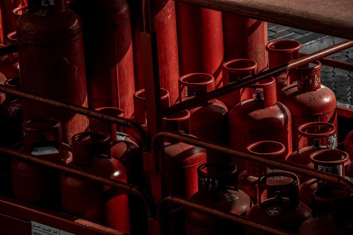 Propane cylinders stored outdoors